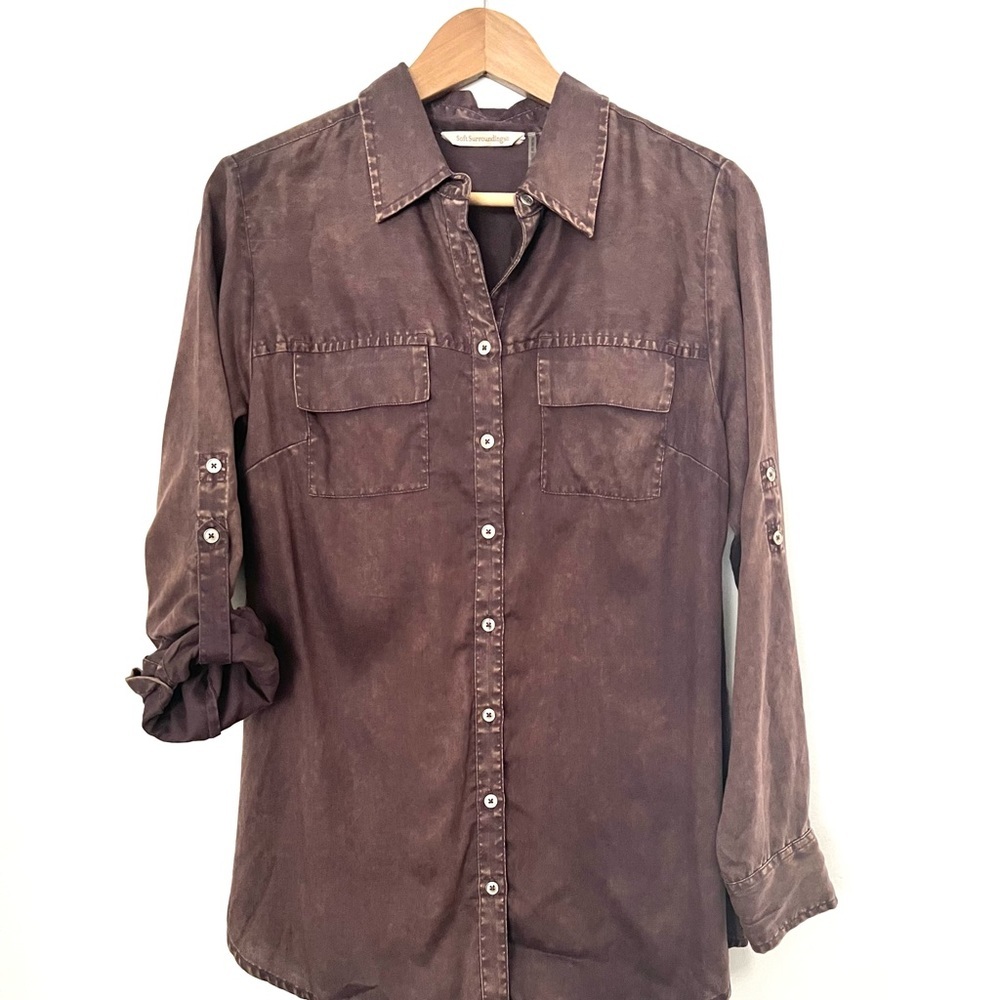 SOFT SURROUNDINGS Long Sleeve Cozy Fall Transitional Button Down Pockets Top